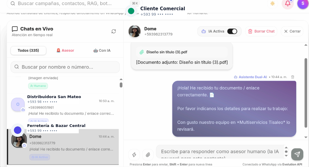 Bandeja de Chats en Vivo NexuSend